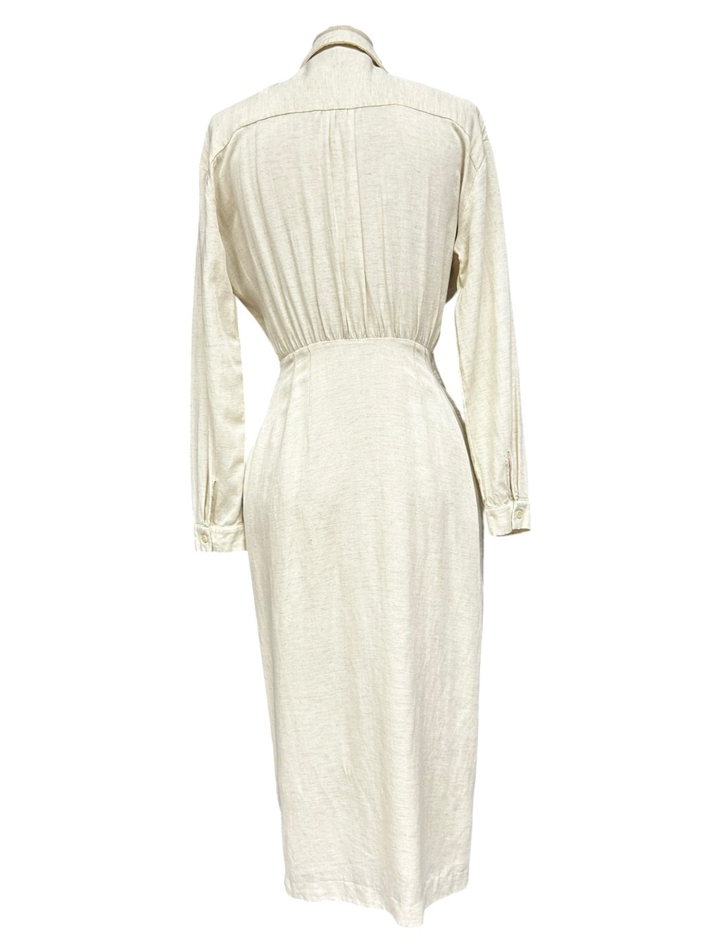 Anthropologie Ivory V-Neck Knot Front Midi Dress Linen Blend US 2 - Picture 7 of 17